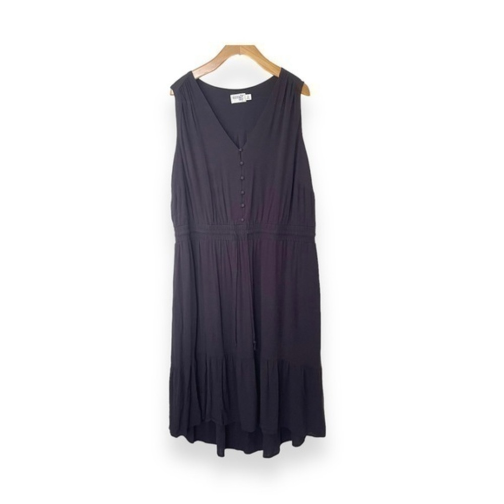 Terra & Sky Women's PLUS BLACK Button Front Tie Waist Dress  0X/14W